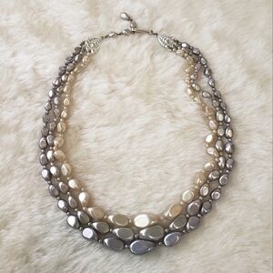 VINTAGE Triple Layer Glass Pearls Collar Necklace 1950s